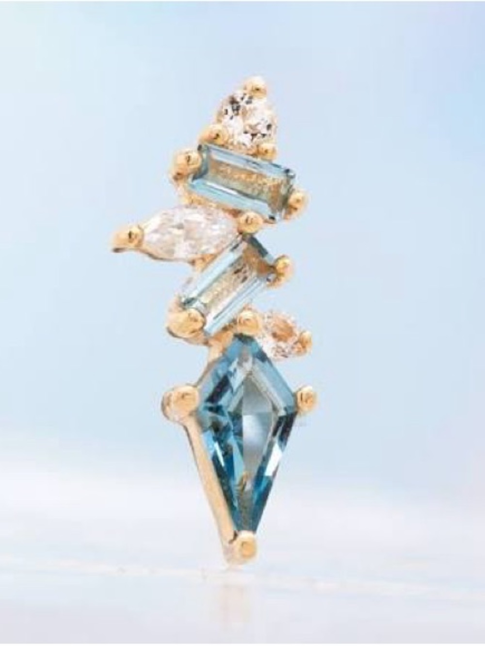 Buddha Jewelry: Mixt London Blue Topaz + CZ 14k gold threadless earring